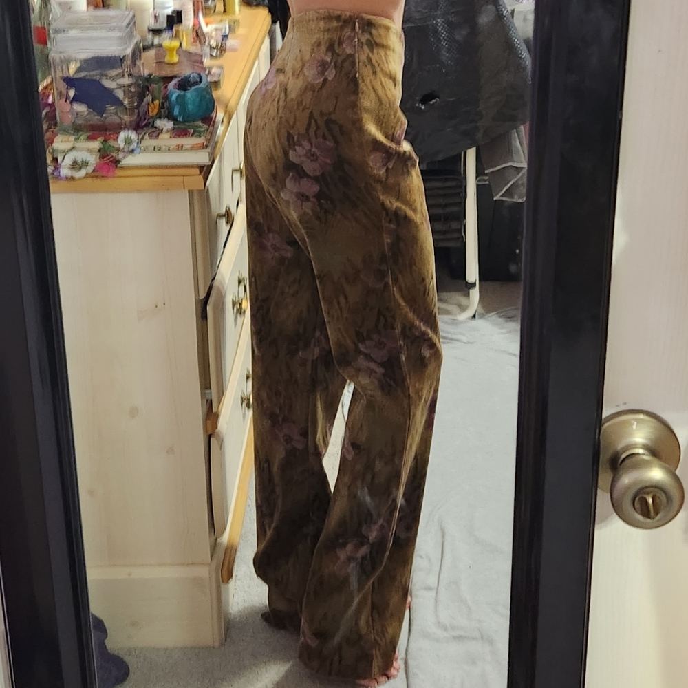Vintage La Vore Floral Leopard Print Velvet Flare Leg Pants - Picture 4 of 12